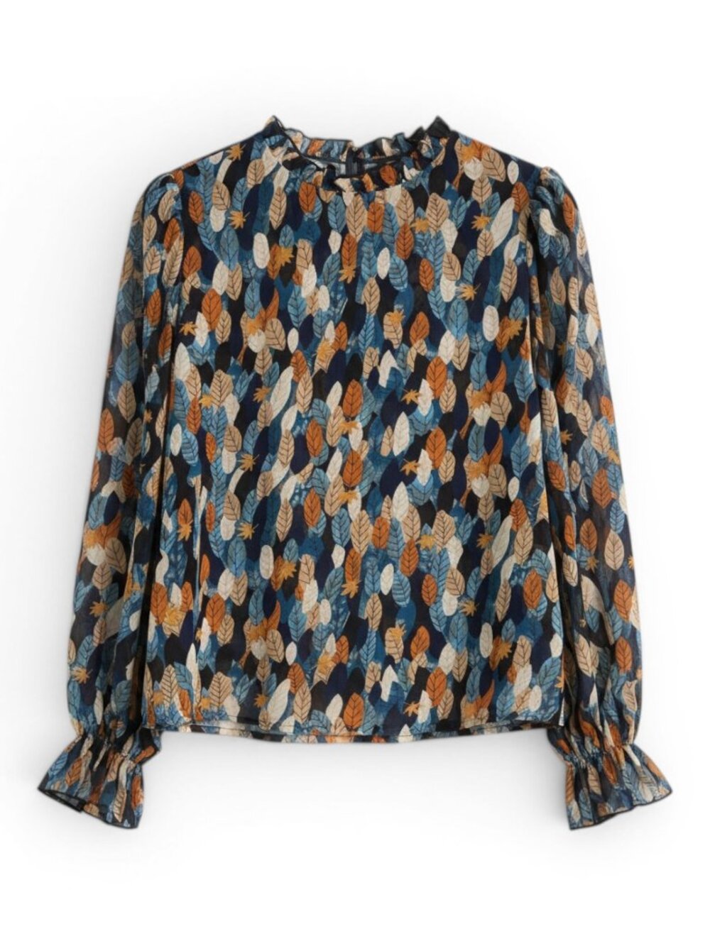 Cupshe Navy Blue Multi Leaf-Print Long-Sleeve Blouse